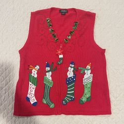 SML Designs Christmas Embellished Women’s Ugly Sweater Snowmen Vest Sz Xlarge