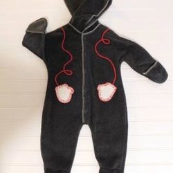 Vtg Old Navy Baby Size 3-6 Months Grey Attached Mittens Fleece Snowsuit 3-6M