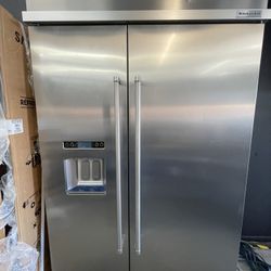 Kitchen Aid 48” Built In Refrigerator In Stainless Steel Side By Side 