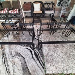 SETS OF 3 BLACK IRON & GLASS COFFEE TABLES