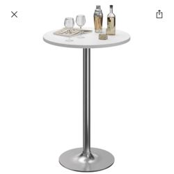 White And Silver Pedestal Dining Table 39.5”