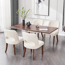 Wooden Dining Chairs Set of 4, Modern Fabric Upholstered Dining Room Chair Kitchen Chairs, Farmhouse Dinner Chair for Kitchen Dining Room, Cream  Mode