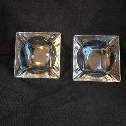 Pair Glass Base Bowl Square Ashtrays Art Vintage 4" x 4" ×1.5" Cigar Form