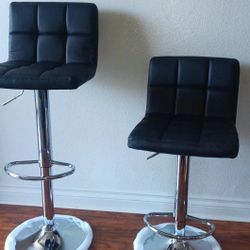 Set of 2 Black PU Leather Swivel Bar Stools, Adjustable Height