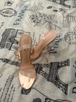 Fashion Nova Clear Rose Gold Block Heel Sandals