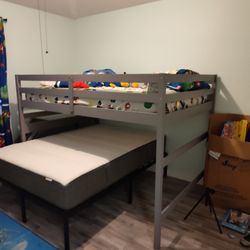 Full-size Gray Loft Bed With The Stairs 