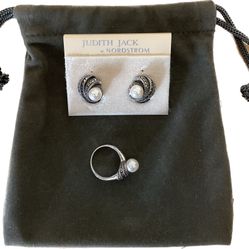NWOT Judith Jack Marcasite Earrings And Ring Set - Size 7