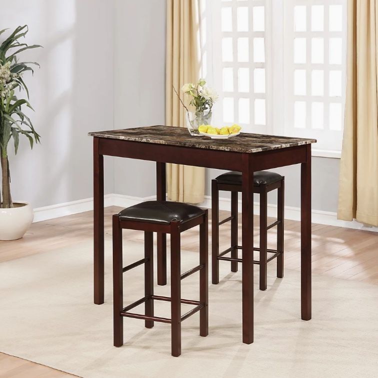 New Dinning Set, (box has not been open) 3pc counter 2 stools, 36”Hx42”Wx22”D