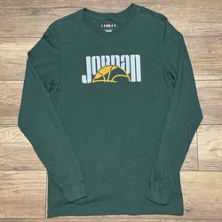 Air Jordan Green Basketball Hoop Graphic T Shirt Long Sleeve Mens S