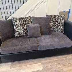 Leather And Velvet Couch Lightly Used 