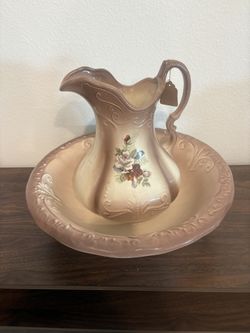 Antique England 1890 Ironstone Pitcher Wash Basin Set