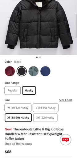 New with tags Thereabouts Little & Big Kid Boys Hooded Water Resistant Heavyweight Puffer Jacket