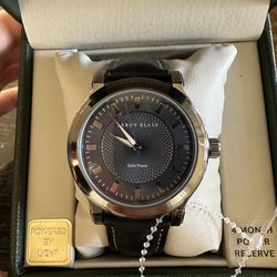 Perry Ellis Solar-Powered Men's 40mm Dress Watch Black Leather Strap NEW