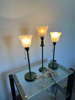 Set of 3 Green Torchiere Table Lamps