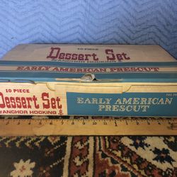 RARE Anchor Hocking 10Pc Dessert Set W/ Box Early American Prescut New Old Stock