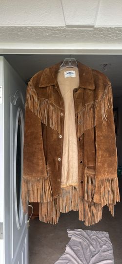 Vintage Pyramid Brown Suede Leather Fringe Jacket – Made in USA – Western Cowboy Style – Size 36