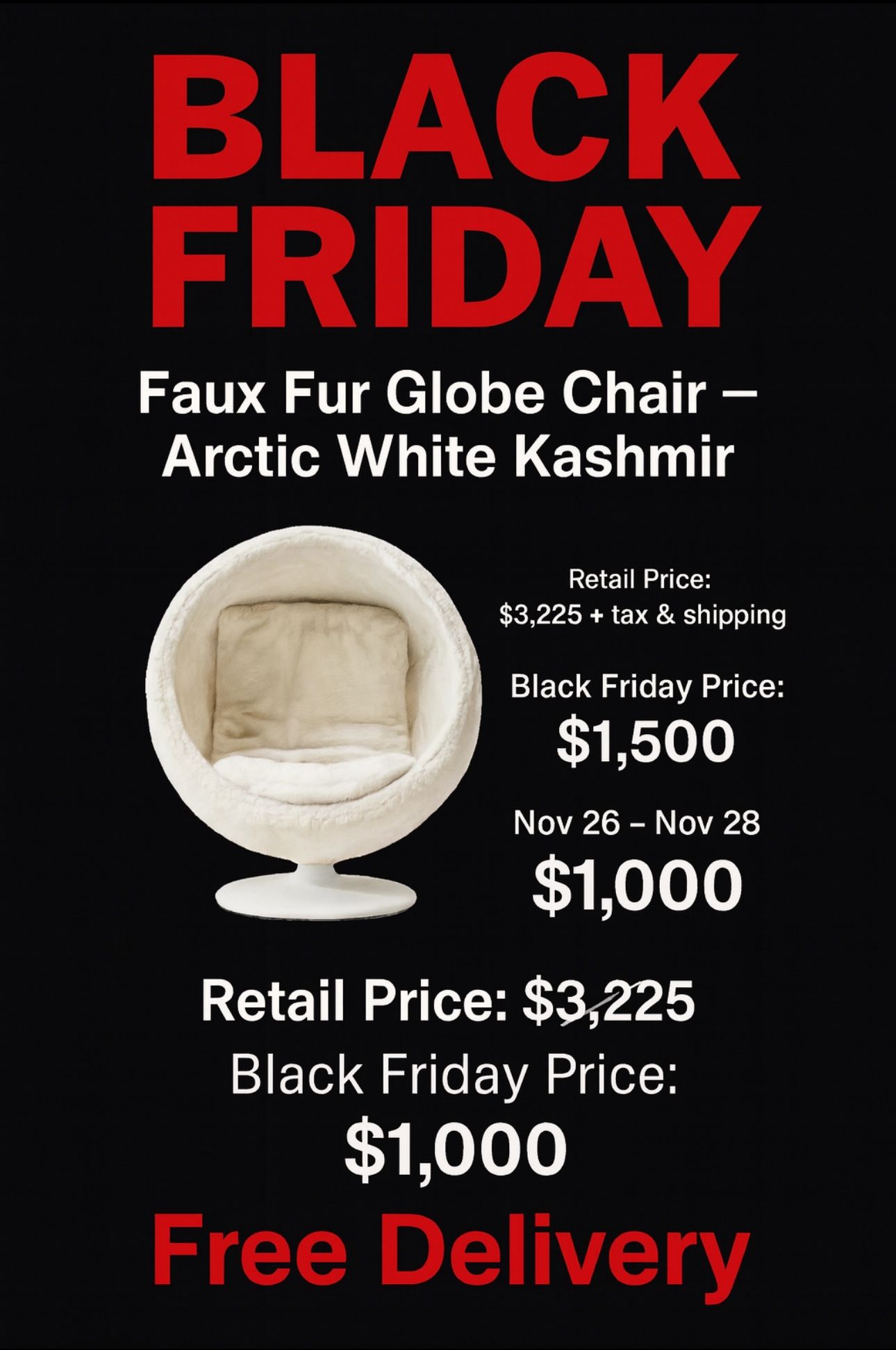 Restoration Hardware Faux Fur Globe Chair