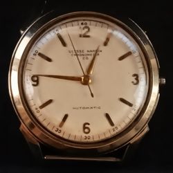 Ulysse Nardin Automatic Chronometer Watch
10K Gold-plated
In perfect working order
Missing the crown and part of the strap attachment piece