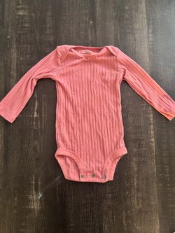 Carter's Pink Ribbed Long Sleeve Baby Onesie