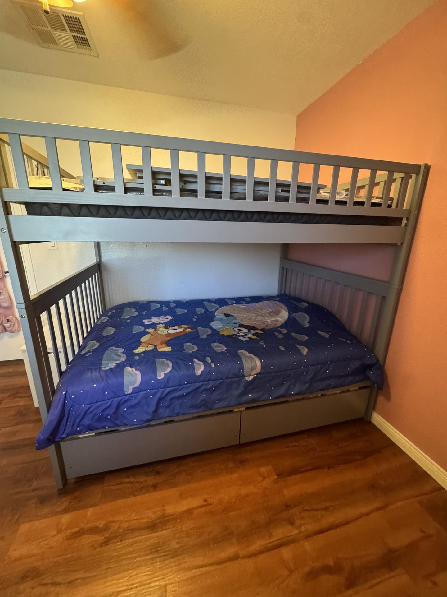 Full Over Full Grey Bunk Bed