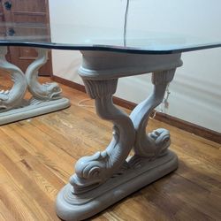 Glass Table With  Asian Dolphins Console