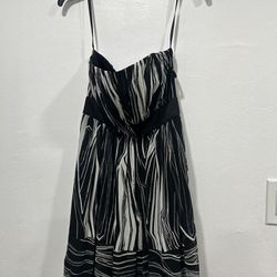 Max & Cleo Womens Fit & Flare Dress Black And White Striped Strapless Midi 2