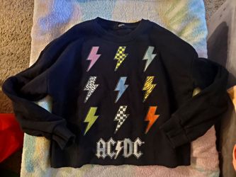 *NWOT* Girls' AC/DC Multi-Lightning Bolt Cropped Sweatshirt-Size M (8)
