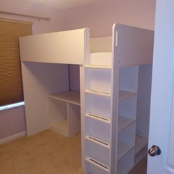 Twin Loft Bed ,Desk , Shelves And Closet To Hang Clothes 
