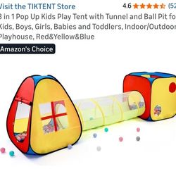 New In Box 3in1 Pop Up Kids Play Tent with Tunnel