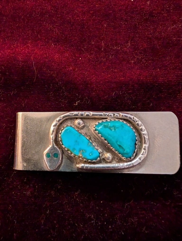 VINTAGE EFFIE CALAVAZA ZUNI STERLING SILVER "SNAKE" MONEY CLIP