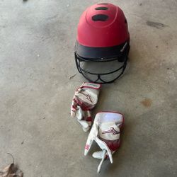 Softball Helmet And Batting Gloves