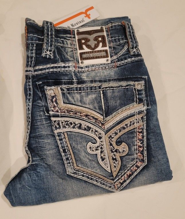 Mens Rock Revival Jeans Size 34 Straight Style 