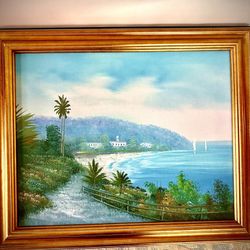 Beautiful original signed oil painting Seashore With dimensions H20xL24 inch Lbs 4.2. This is a gorgeous framed and signed painting in excellent condi