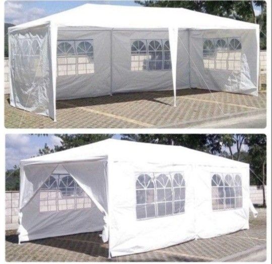 10 ft. x 20 ft. Wedding Party White Canopy Tent Outdoor Gazebo with 6 Removable Sidewalls for Backyard, Birthday Party,