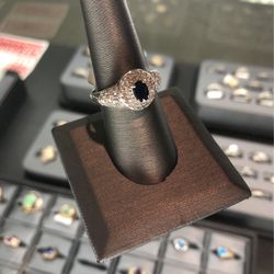 14KT White Gold Ring With Blue Stone & Diamonds