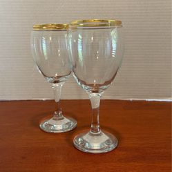 Pair Of Wine Water Goblets With Double Gold Rim 7“ X 3“ A10