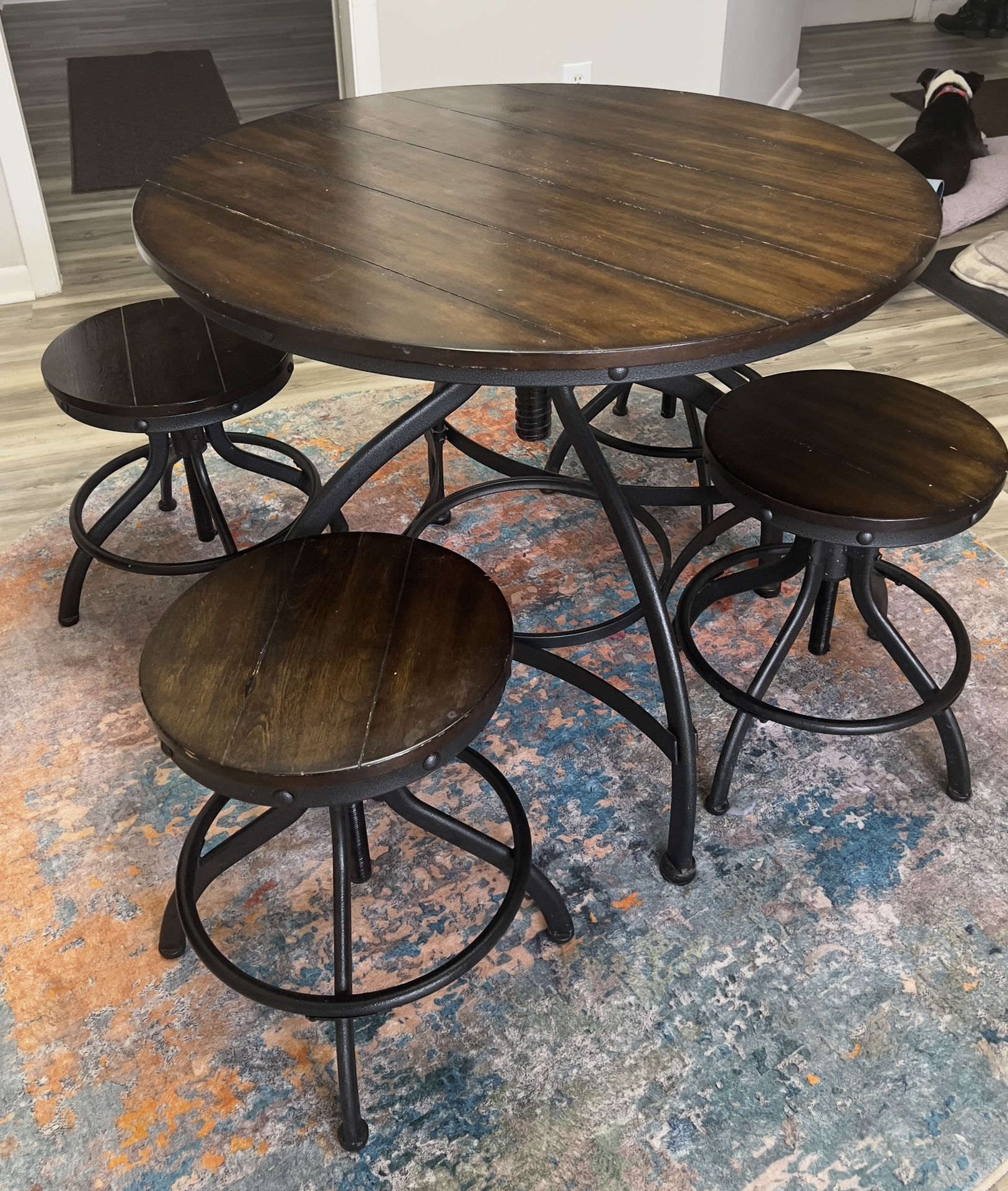 Adjustable Industrial Dining & Stool Table Set