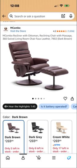 MCombo MCombo® Visit the Store 4.2 * *** (1,056) MCombo Recliner with Ottoman, Reclining Chair with Massage, 360 Swivel Living Room Chair Faux Leather