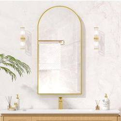 Arched Medicine Cabinet with Mirror,Recessed Medicine Cabinet,Brushed Gold Medicine Cabinet Mirror,Metal Edge Arch Medicine Cabinet for Bathroom Cabin