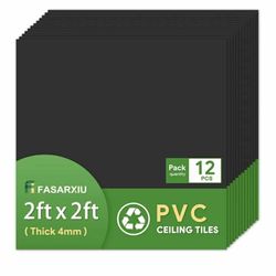 New 12 Pack 2ft x 2ft Black Drop Ceiling Tiles Waterproof High-Grade PVC Ceiling Tiles 2x2 Fire-Rated - Easy Drop-in Installation (48 sq.ft.)
