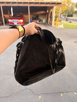 Black Snake Embossed Leather Handbag