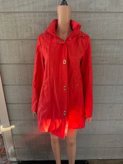 Women’s jones New York coral red/orange hooded rain jacket size medium
