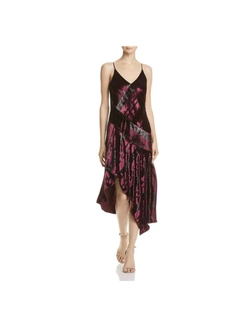 Brand New Woman’s Parker brand red velvet metallic colored midi dress up for sale
