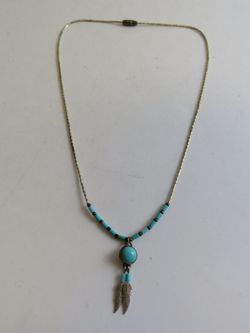Sterling Silver feather pendant with Turquoise necklace.