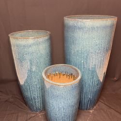 Large Round Pots-Teal Green Planters $345 set of 3