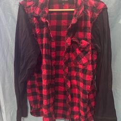 XXX Rude Red and Black Button Down (L)