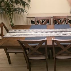 6 Person Darkwood Dining Table With Chairs