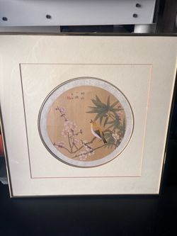 Framed Asian Bird & Cherry Blossom Artwork – $45