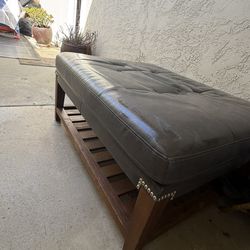Grey Leather Ottoman