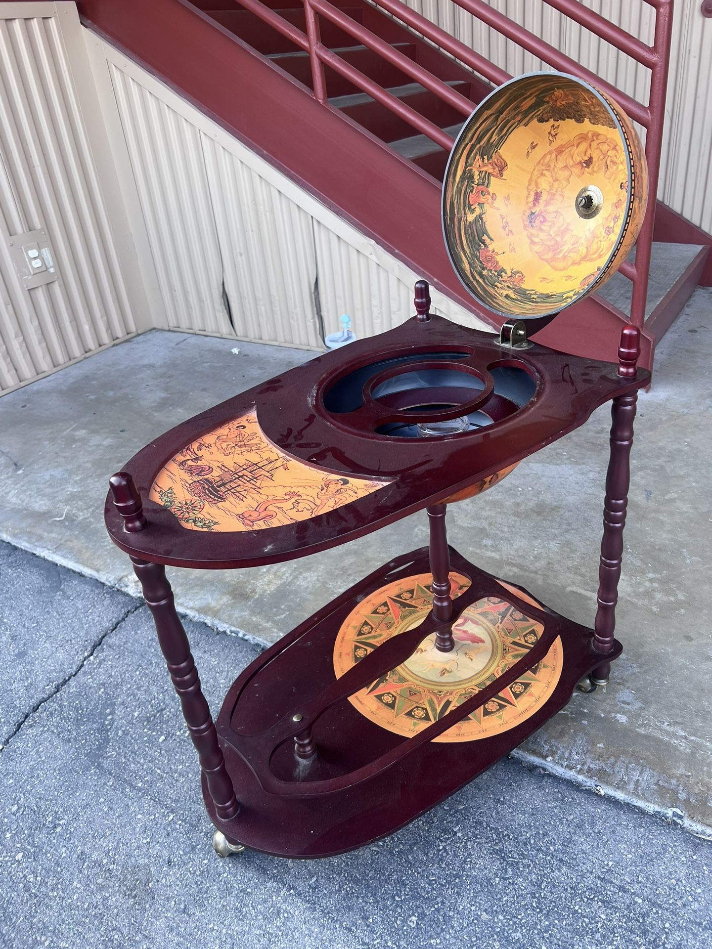 Vintage Style Bar Liquor Cart Tea Drinks Serving Trolley Wood Rolling Wine Rack